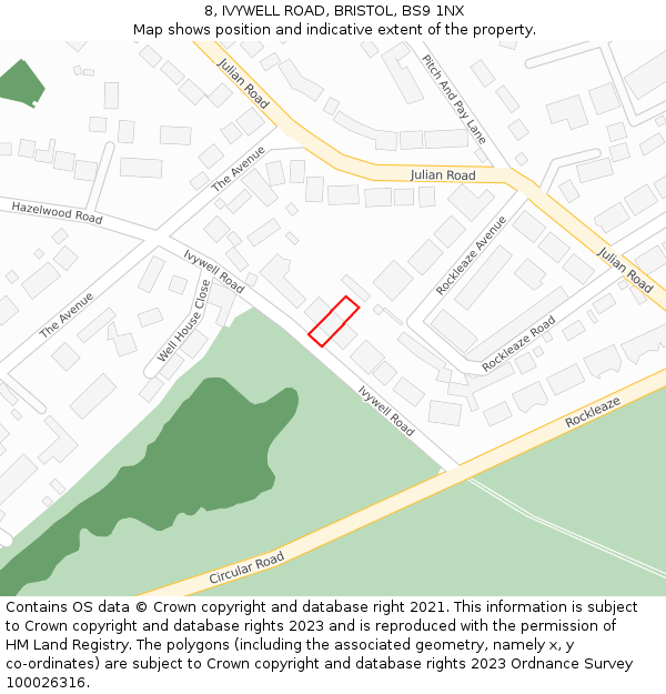 8, IVYWELL ROAD, BRISTOL, BS9 1NX: Location map and indicative extent of plot