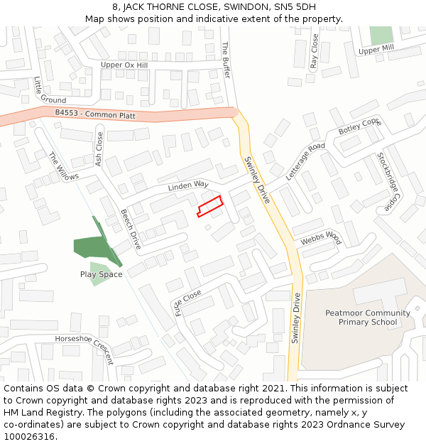 8, JACK THORNE CLOSE, SWINDON, SN5 5DH: Location map and indicative extent of plot