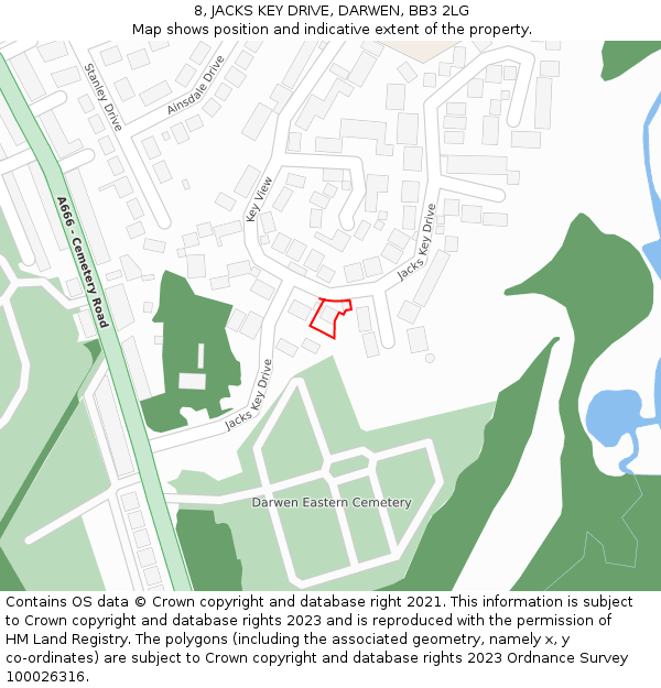 8, JACKS KEY DRIVE, DARWEN, BB3 2LG: Location map and indicative extent of plot