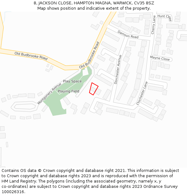 8, JACKSON CLOSE, HAMPTON MAGNA, WARWICK, CV35 8SZ: Location map and indicative extent of plot