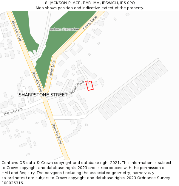 8, JACKSON PLACE, BARHAM, IPSWICH, IP6 0PQ: Location map and indicative extent of plot