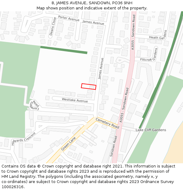 8, JAMES AVENUE, SANDOWN, PO36 9NH: Location map and indicative extent of plot