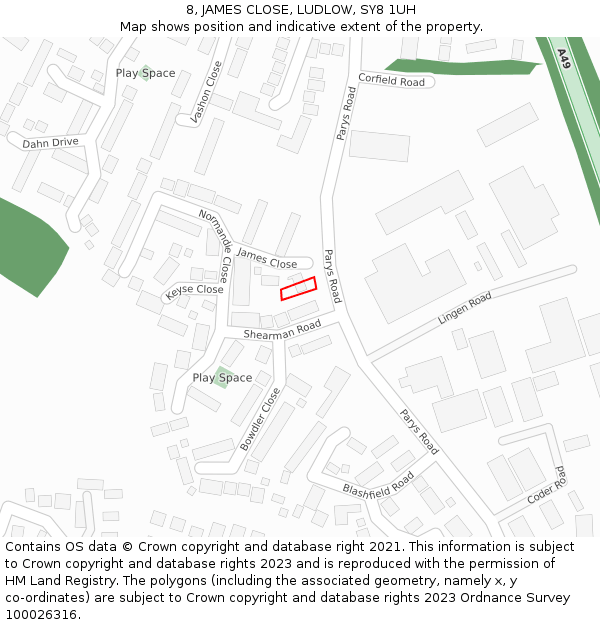 8, JAMES CLOSE, LUDLOW, SY8 1UH: Location map and indicative extent of plot