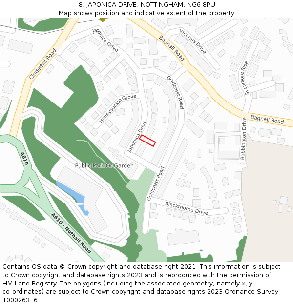 8, JAPONICA DRIVE, NOTTINGHAM, NG6 8PU: Location map and indicative extent of plot