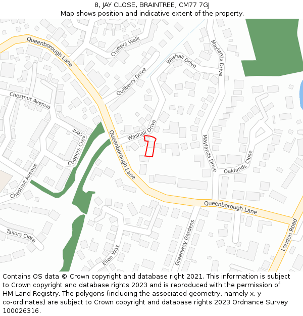 8, JAY CLOSE, BRAINTREE, CM77 7GJ: Location map and indicative extent of plot