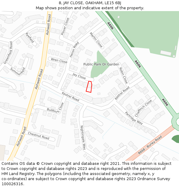 8, JAY CLOSE, OAKHAM, LE15 6BJ: Location map and indicative extent of plot