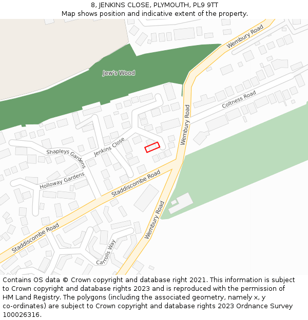 8, JENKINS CLOSE, PLYMOUTH, PL9 9TT: Location map and indicative extent of plot