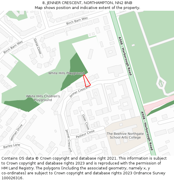 8, JENNER CRESCENT, NORTHAMPTON, NN2 8NB: Location map and indicative extent of plot