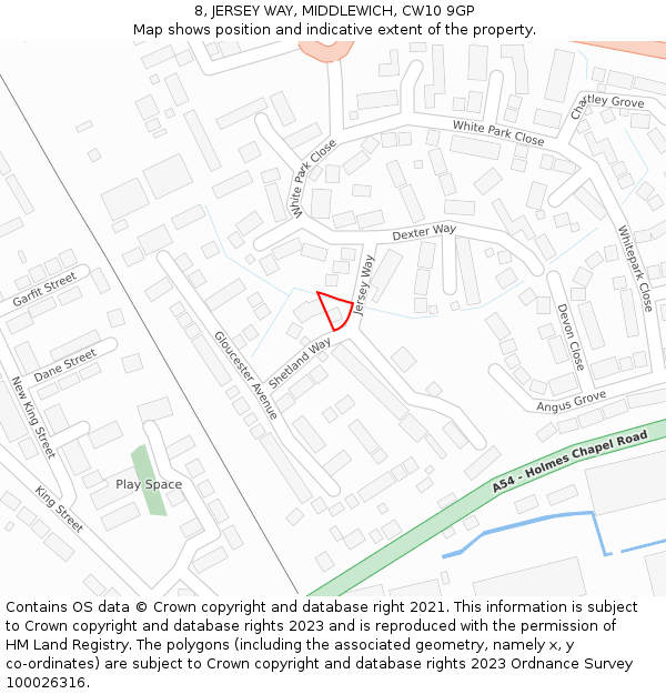 8, JERSEY WAY, MIDDLEWICH, CW10 9GP: Location map and indicative extent of plot