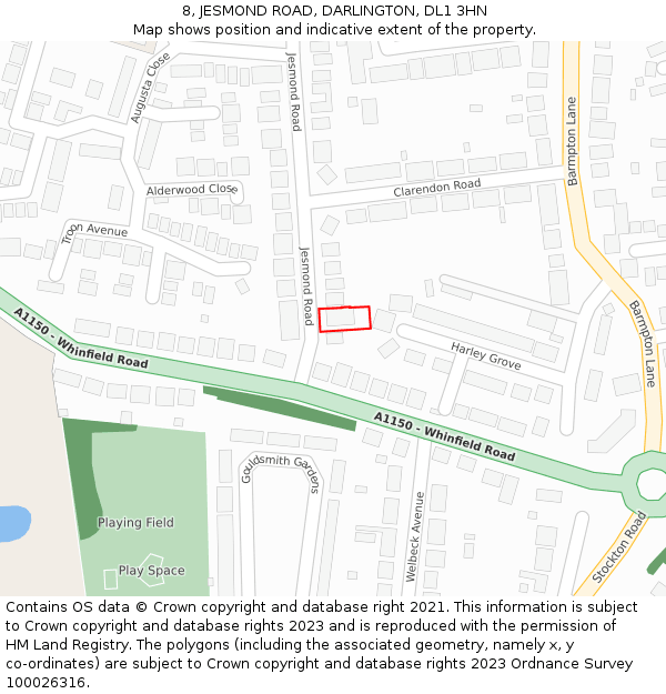 8, JESMOND ROAD, DARLINGTON, DL1 3HN: Location map and indicative extent of plot