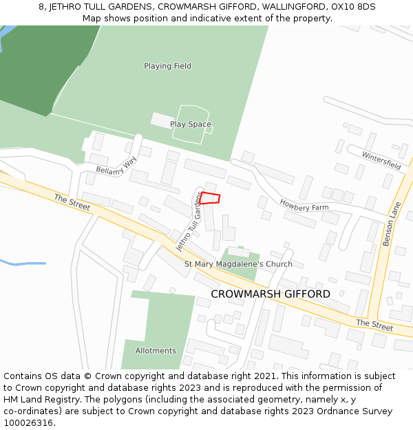 8, JETHRO TULL GARDENS, CROWMARSH GIFFORD, WALLINGFORD, OX10 8DS: Location map and indicative extent of plot