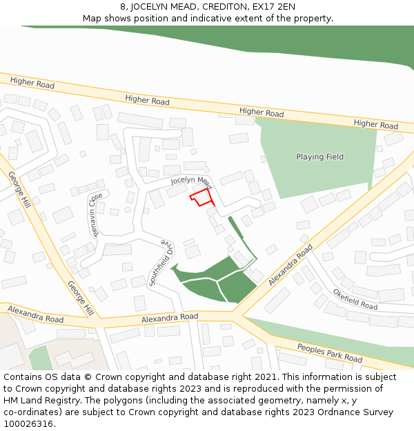 8, JOCELYN MEAD, CREDITON, EX17 2EN: Location map and indicative extent of plot