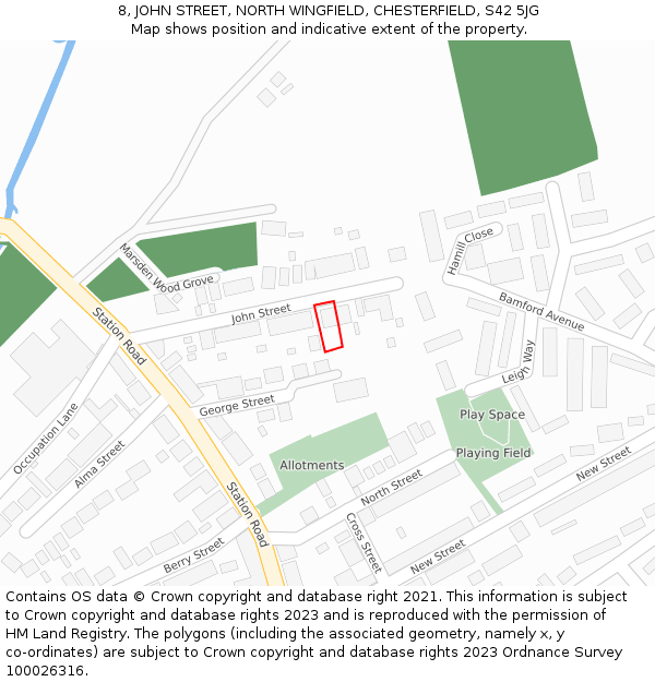 8, JOHN STREET, NORTH WINGFIELD, CHESTERFIELD, S42 5JG: Location map and indicative extent of plot