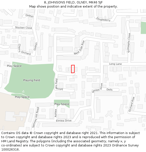 8, JOHNSONS FIELD, OLNEY, MK46 5JF: Location map and indicative extent of plot