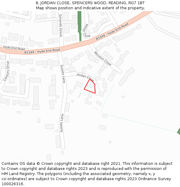 8, JORDAN CLOSE, SPENCERS WOOD, READING, RG7 1BT: Location map and indicative extent of plot