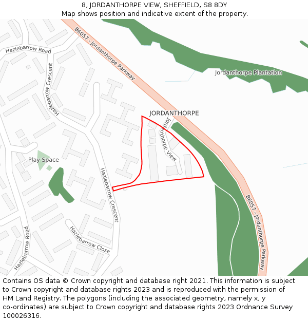 8, JORDANTHORPE VIEW, SHEFFIELD, S8 8DY: Location map and indicative extent of plot