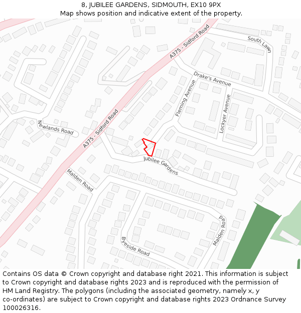 8, JUBILEE GARDENS, SIDMOUTH, EX10 9PX: Location map and indicative extent of plot