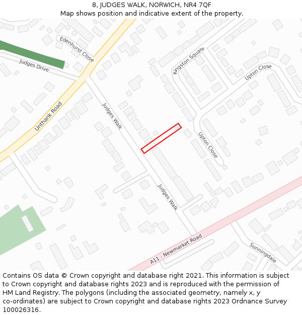 8, JUDGES WALK, NORWICH, NR4 7QF: Location map and indicative extent of plot