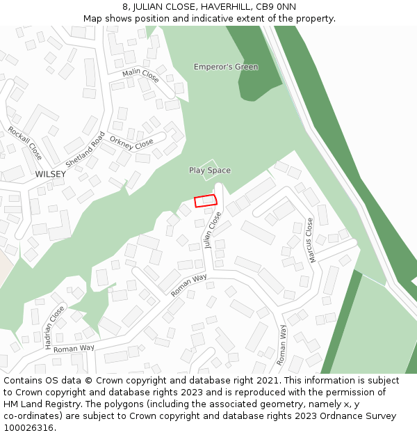 8, JULIAN CLOSE, HAVERHILL, CB9 0NN: Location map and indicative extent of plot