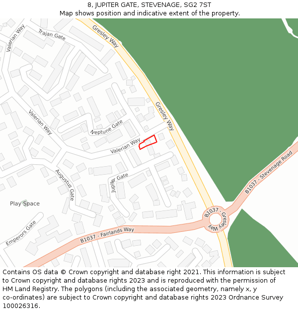 8, JUPITER GATE, STEVENAGE, SG2 7ST: Location map and indicative extent of plot