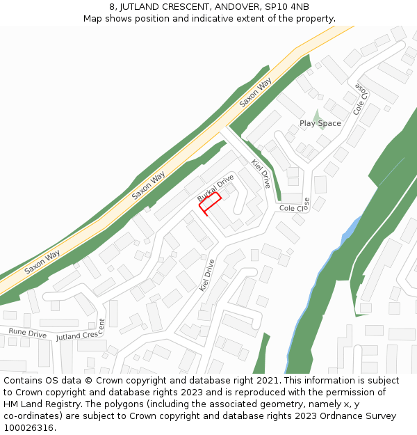 8, JUTLAND CRESCENT, ANDOVER, SP10 4NB: Location map and indicative extent of plot
