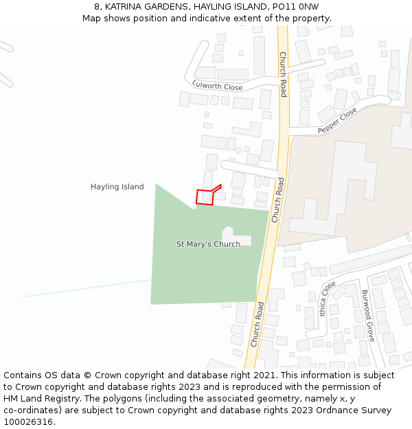 8, KATRINA GARDENS, HAYLING ISLAND, PO11 0NW: Location map and indicative extent of plot