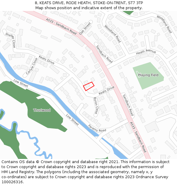 8, KEATS DRIVE, RODE HEATH, STOKE-ON-TRENT, ST7 3TP: Location map and indicative extent of plot