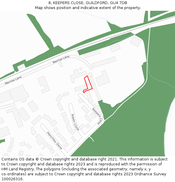 8, KEEPERS CLOSE, GUILDFORD, GU4 7DB: Location map and indicative extent of plot