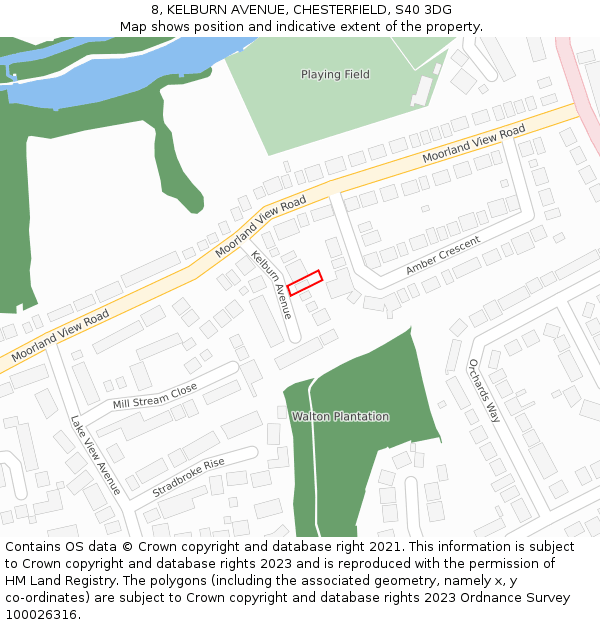 8, KELBURN AVENUE, CHESTERFIELD, S40 3DG: Location map and indicative extent of plot