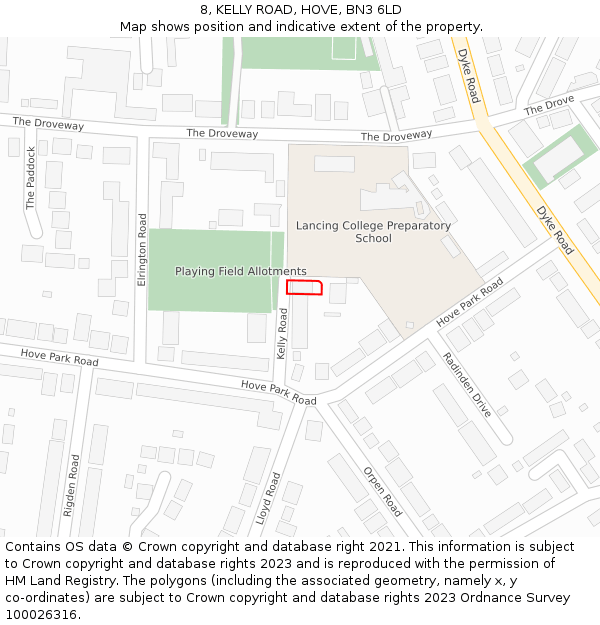 8, KELLY ROAD, HOVE, BN3 6LD: Location map and indicative extent of plot