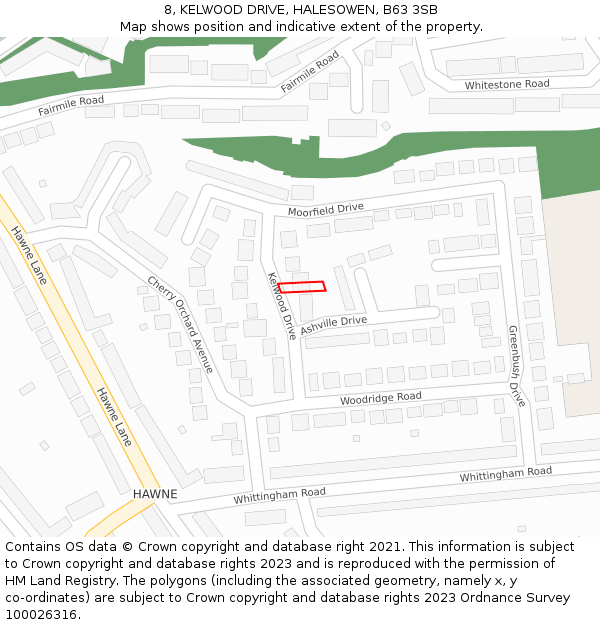 8, KELWOOD DRIVE, HALESOWEN, B63 3SB: Location map and indicative extent of plot