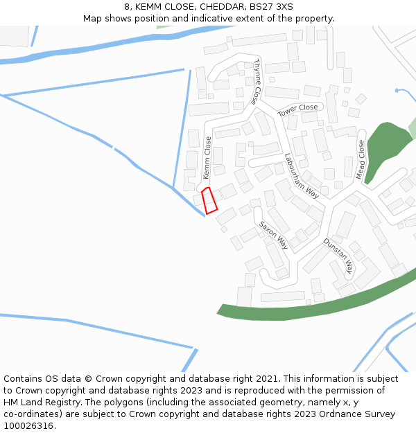 8, KEMM CLOSE, CHEDDAR, BS27 3XS: Location map and indicative extent of plot