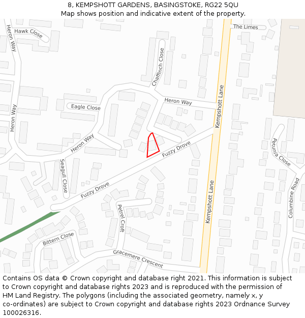 8, KEMPSHOTT GARDENS, BASINGSTOKE, RG22 5QU: Location map and indicative extent of plot