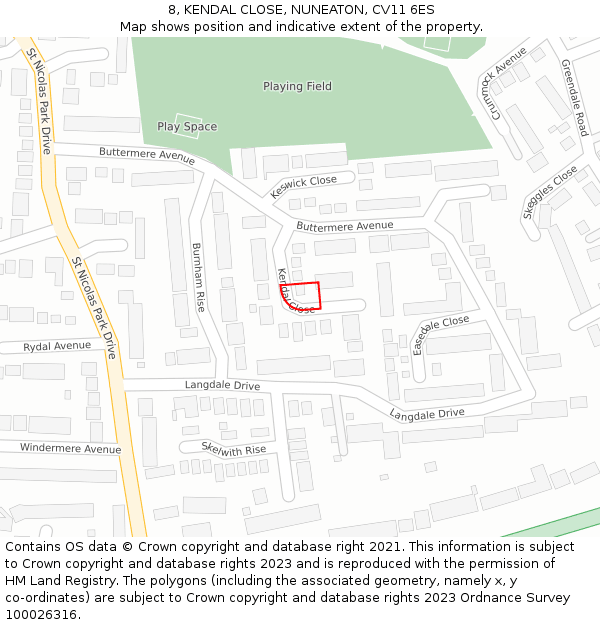 8, KENDAL CLOSE, NUNEATON, CV11 6ES: Location map and indicative extent of plot