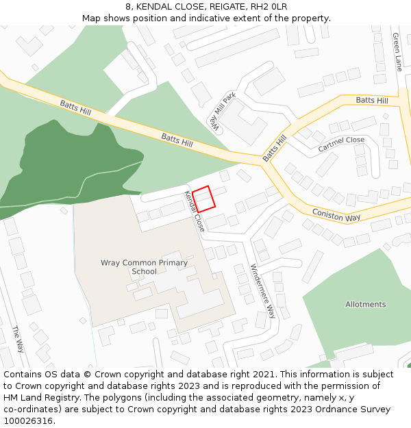 8, KENDAL CLOSE, REIGATE, RH2 0LR: Location map and indicative extent of plot