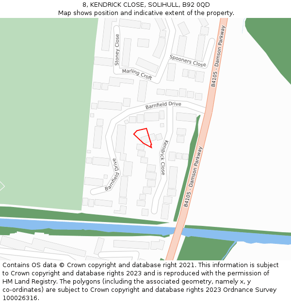 8, KENDRICK CLOSE, SOLIHULL, B92 0QD: Location map and indicative extent of plot