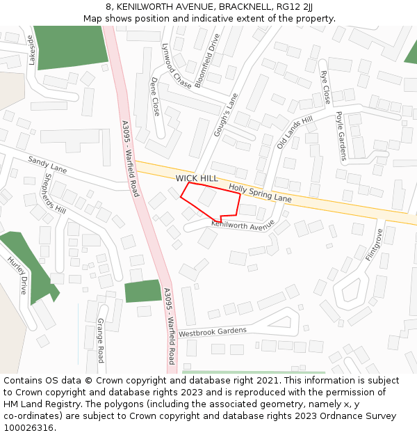 8, KENILWORTH AVENUE, BRACKNELL, RG12 2JJ: Location map and indicative extent of plot