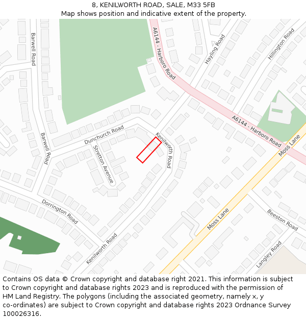 8, KENILWORTH ROAD, SALE, M33 5FB: Location map and indicative extent of plot