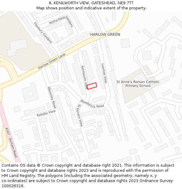 8, KENILWORTH VIEW, GATESHEAD, NE9 7TT: Location map and indicative extent of plot
