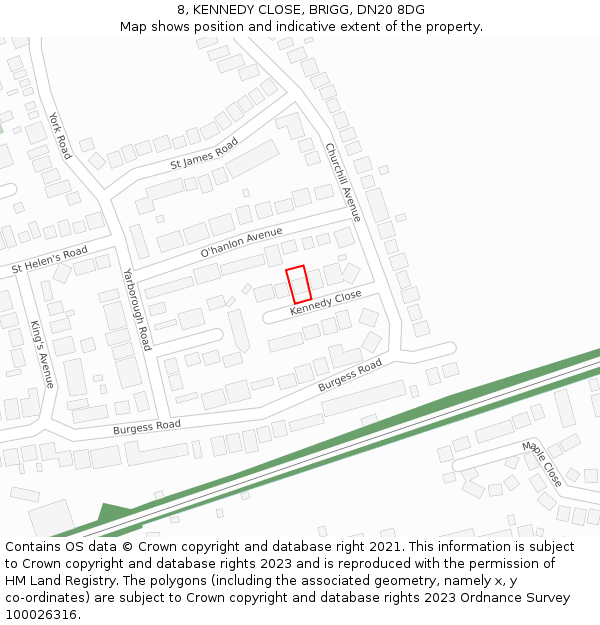 8, KENNEDY CLOSE, BRIGG, DN20 8DG: Location map and indicative extent of plot