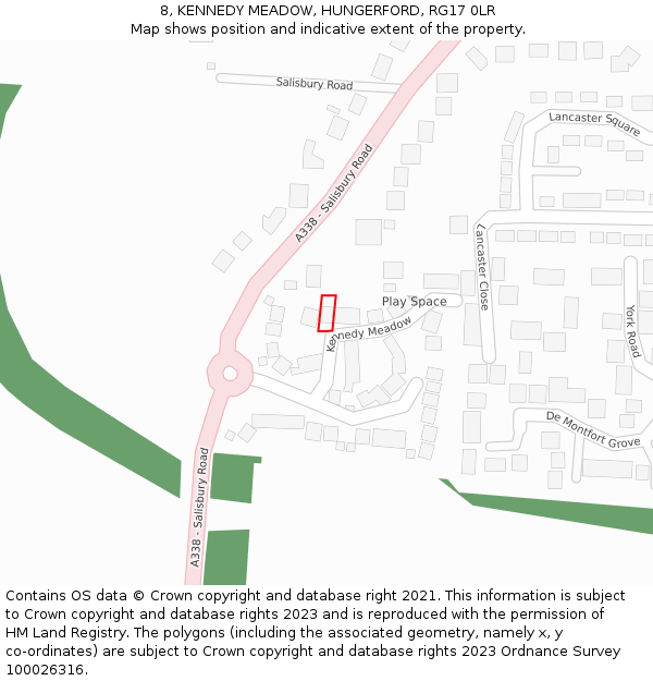 8, KENNEDY MEADOW, HUNGERFORD, RG17 0LR: Location map and indicative extent of plot