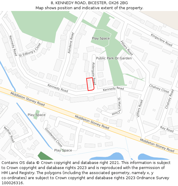 8, KENNEDY ROAD, BICESTER, OX26 2BG: Location map and indicative extent of plot