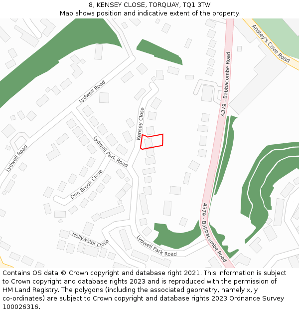 8, KENSEY CLOSE, TORQUAY, TQ1 3TW: Location map and indicative extent of plot