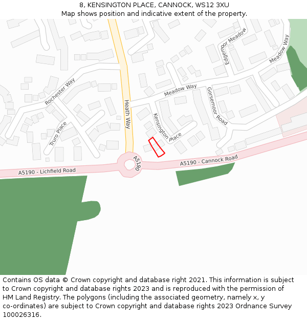 8, KENSINGTON PLACE, CANNOCK, WS12 3XU: Location map and indicative extent of plot