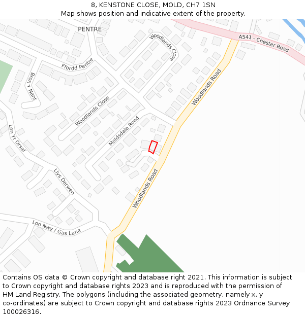 8, KENSTONE CLOSE, MOLD, CH7 1SN: Location map and indicative extent of plot