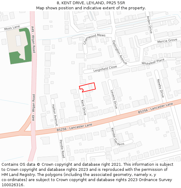 8, KENT DRIVE, LEYLAND, PR25 5SR: Location map and indicative extent of plot