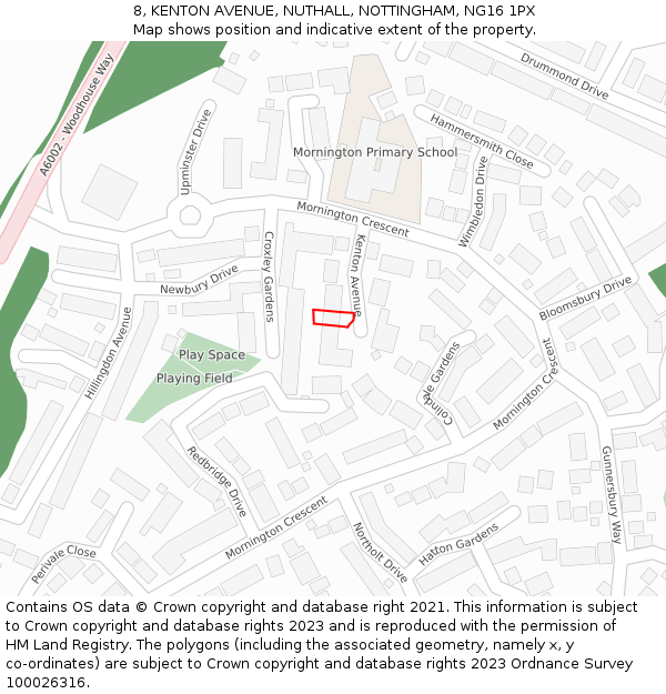 8, KENTON AVENUE, NUTHALL, NOTTINGHAM, NG16 1PX: Location map and indicative extent of plot