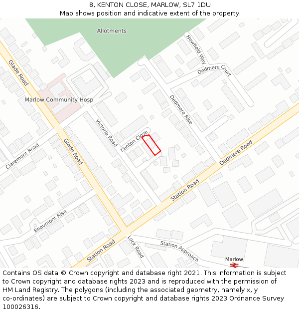 8, KENTON CLOSE, MARLOW, SL7 1DU: Location map and indicative extent of plot