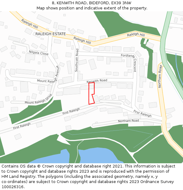 8, KENWITH ROAD, BIDEFORD, EX39 3NW: Location map and indicative extent of plot