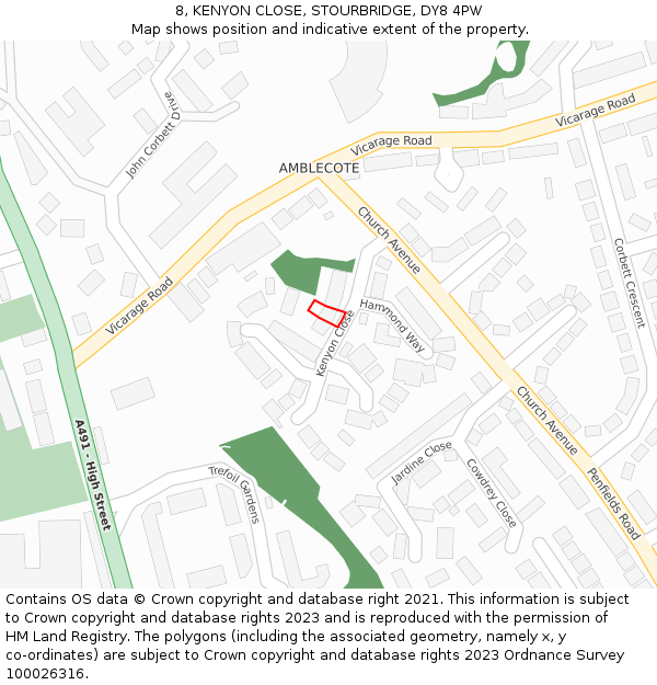 8, KENYON CLOSE, STOURBRIDGE, DY8 4PW: Location map and indicative extent of plot